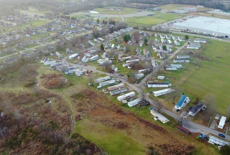 Aerial view of a mobile home park