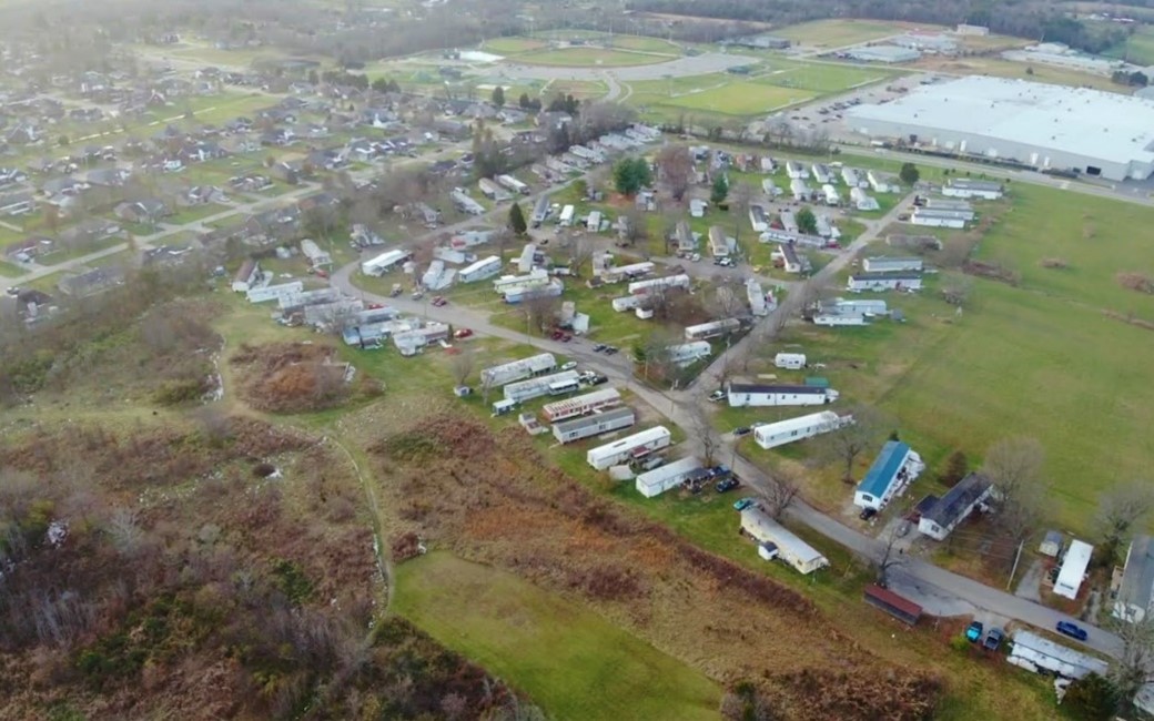 Aerial view of a mobile home park